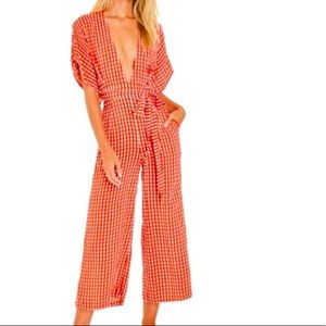Faithfull the Brand Cedric Gingham Crop Jumpsuit  - Size 4